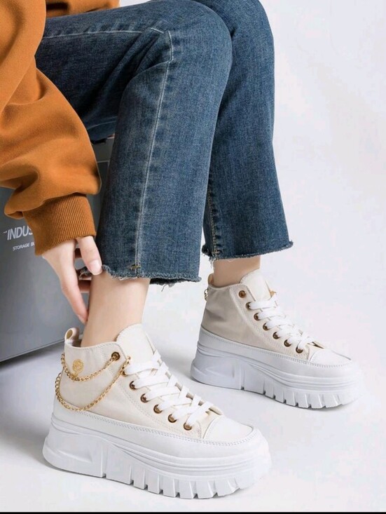 Shoes - **PLATFORM HIGHT-TOP SNEAKERS IN CREAM WITH GOLD CHAIN ACCENT**💲💲💲💲💲💲